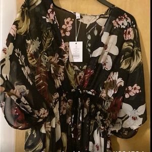 New Walter Baker Black Multicolored Floral Gaftan